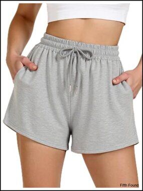 Cotton Fleece High Waist Sweat Shorts with Pockets Drawstring